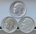 3 Roosevelt Silver Dimes: 1950-S, 1955-S, 1957 - High Grade