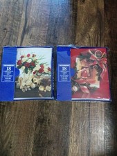 Christmas Cards USA Made W/Envelopes New Garland Flowers Bell Ribbons Old Stock