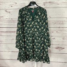 Vince Camuto Floral Ruffle Hem Dress Womens Size XL Green Long Sleeve