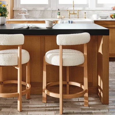 Sculptural Upholstered and Wood Boucle Counter Height Barstool Cream - Threshold