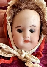 3” C1890 French SFBJ 60 Doll Head W/Bonnet Wig Particularly Beautiful One, #9255