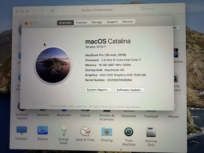 Apple MacBook Pro 16'' 2019 Silver i7 2.6GHz 16GB Catalina UHD 630