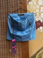 Vintage Y2k Miss Sixty Low Rise Cotton Blend Mini Skirt Blue Size S NEW