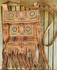 VINTAGE HAND TOOLED BAG W/FRINGES, TASSLES, CONCHOS LEATHER SATCHEL BAG HANDBAG