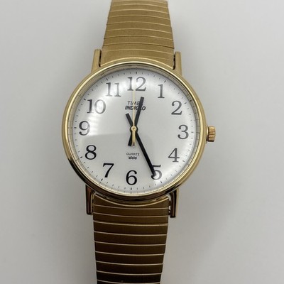 Timex Quartz CR 2016 Cell Indiglo Gold Watch White Dial Water Resistant Working