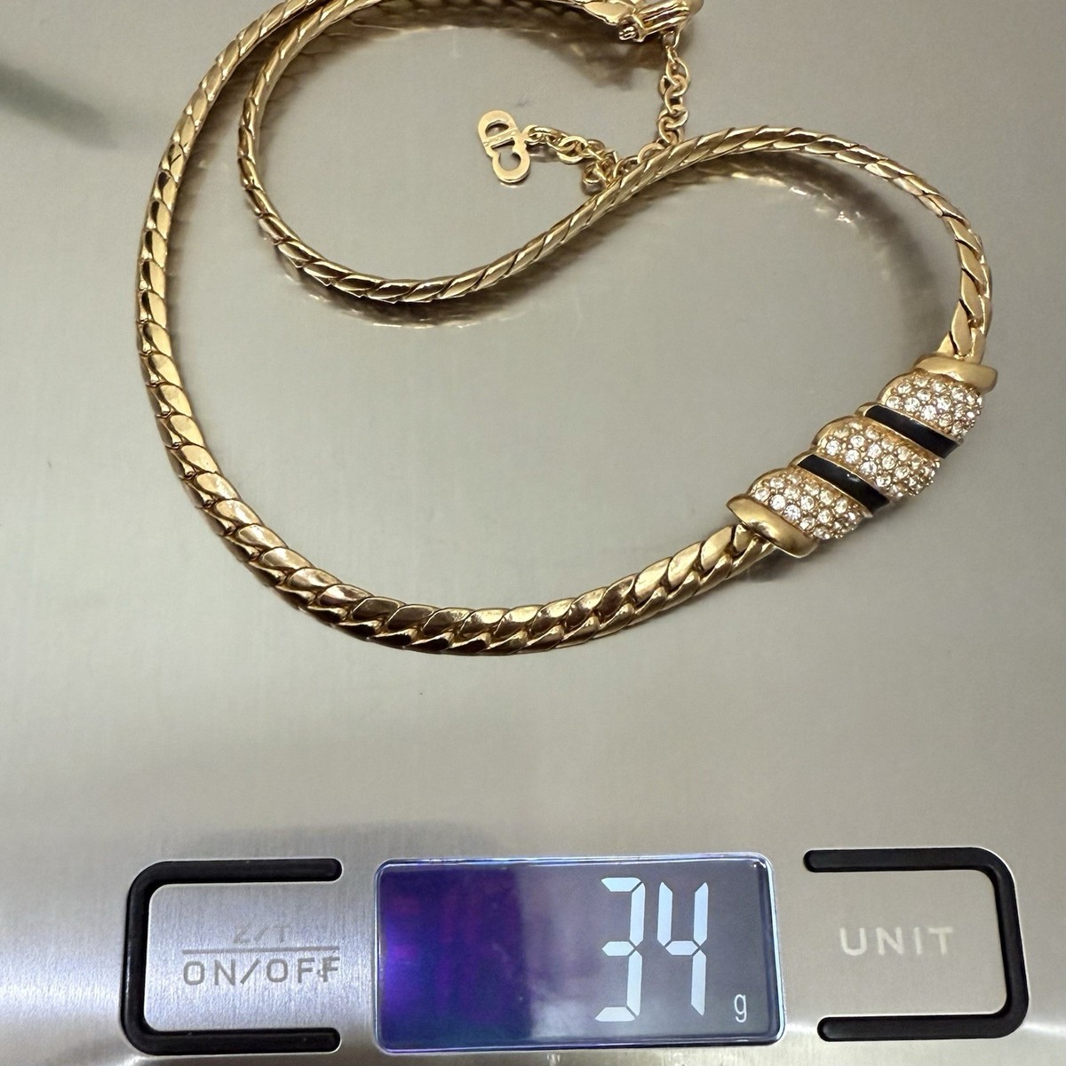 Vintage CD CHRISTIAN DIOR Gold Tone Pave Crystal Enamel Statement