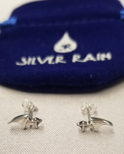 Silver Rain Tiny Bat Wing Stud Earrings 5mm Sterling Silver