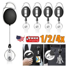 4x Retractable Badge Reel with Claw Clasp  Clip for Id Card Holder and Keychain