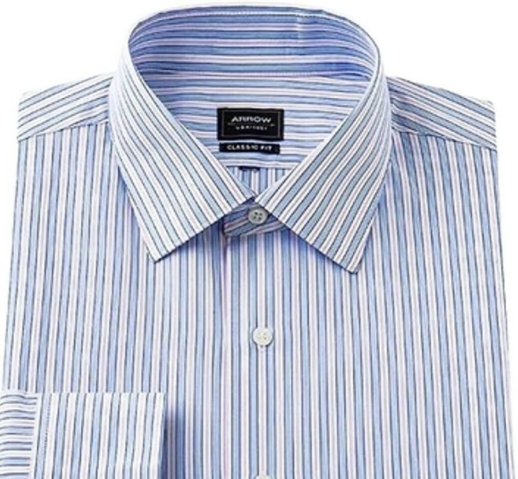 Arrow Classic Fit Dress Shirt Spread-Collar Stretch Wrinkle Free Blue  Stripe NWT
