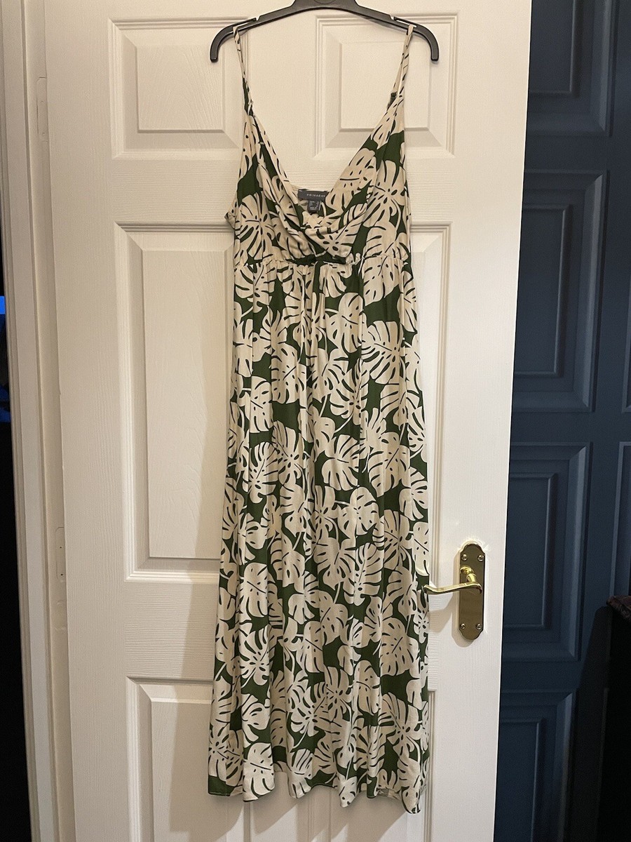 Primark Cream Off White Green Palm Leaf Print Maxi Dress