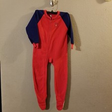 Gerber Vintage Boys Red  Blue Fleece One Piece Zip Up Footed Pajamas Size 5T