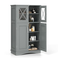 4 Doors Bathroom Floor Standing Storage Cabinet Organizer w/Adjustable Shelves