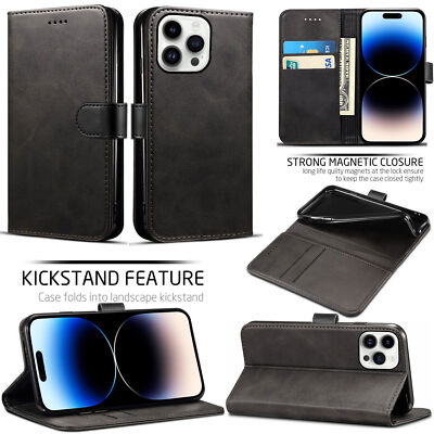 Schwarze Hülle für iPhone 16e 16 Plus 16 Pro 16 Pro Max PU Leder Flip Wallet Cover