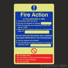 Photoluminescent Fire Action Sign (7921)