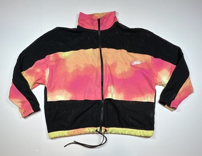 Nike Mesh Jacket Zip Up Womens Size Large Retro Style Tie Dye Pink Yellow Black