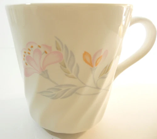 Corning Corelle Coordinates Pink Trio Coffee Mug White Flowers Leaves Swirls VG