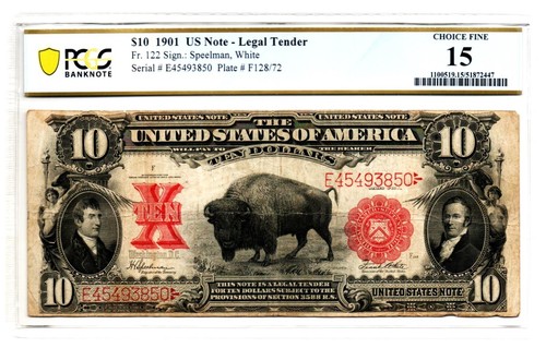 Fr. 122 1901 10 $ gesetzlicher Zahlungsschein Speelman / weiß PCGS Banknote Auswahl fein 15