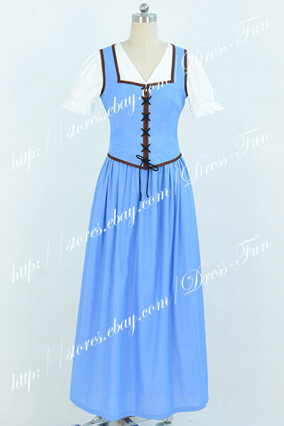 blue dress belle once upon a time Cosplay Costume White Popular Adult Long Size:small