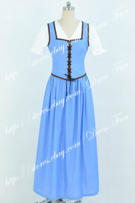 blue dress belle once upon a time Once Upon A Time Belle Cosplay Costume Blue White Popular Adult Long Dress
