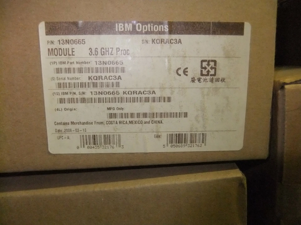 IBM Xeon 3.6Ghz 1MB 800Mhz Socket-604 DP CPU Processor Kit 13N0665 - Image 3 of 3