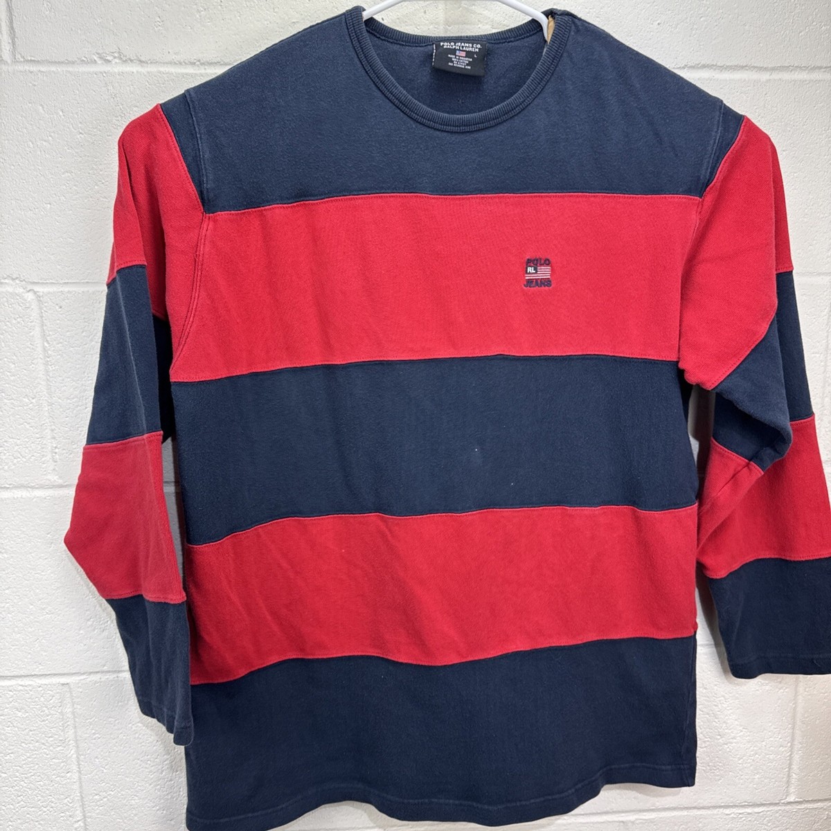 Vintage Ralph Lauren Polo Jeans Red Blue Long Sleeve Shirt Big