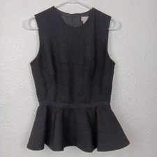 H&M Top Size 6 Black Sleeveless Peplum Hem Zipper Blouse Workwear Career