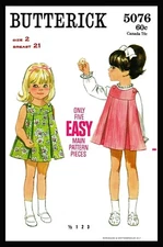 BUTTERICK #5076 Girls Inverted Pleat Yoked Dress Frock Fabric Sewing Pattern PIC