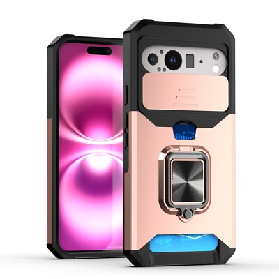 For Google Pixel 10 9A 8 Pro 8A Ring Stand Case Card Pocket Camera Slide Cover