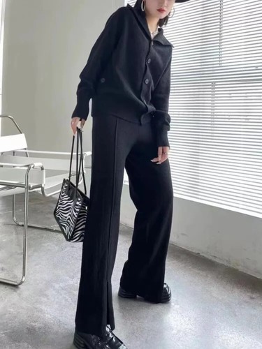 Autumn Women's 2-piece Tracksuit Cardigan Top Wide Leg Pants Korean Pantsuits