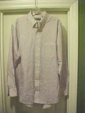 Men's CHAPS Large Red Pinstripe Long Sleeve Dress Shirt 16.5 34/35 Twill Cotton