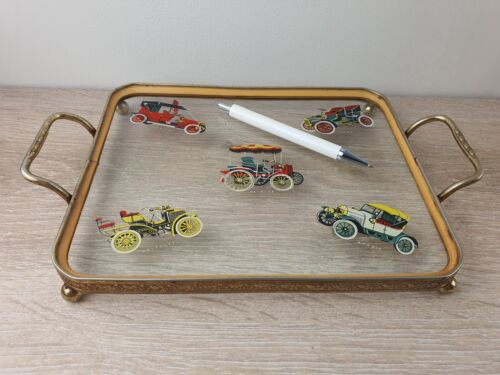 Vintage glass Top Tray With Old Cars, Wolseley, Morris, Daimler, Ford & Austin - Picture 14 of 15