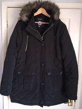 Tog24 Womens Sz 20-22 Long Padded Jacket Quilt Fur Hood Coat Warm Thermal Lined