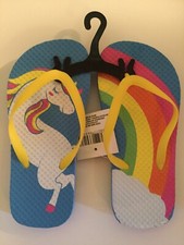 unicorn flip flops Size 2 3 large rainbow sandals shoes multi color