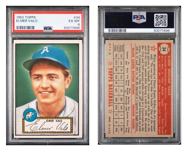 1952 Topps Elmer Valo #34 PSA 6 EX MT