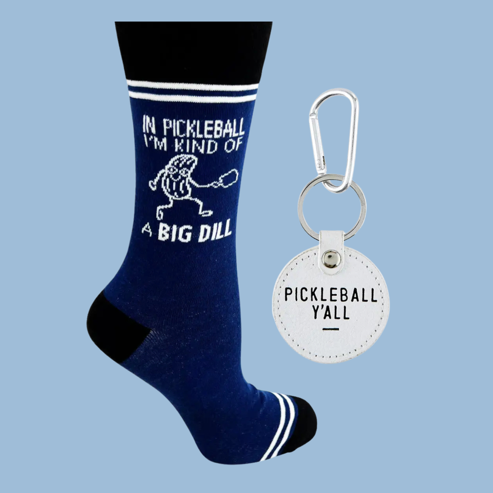 Pickleball Y’all Gift Unisex Men Women Socks Key Chain Kind of a Big Dill NWT