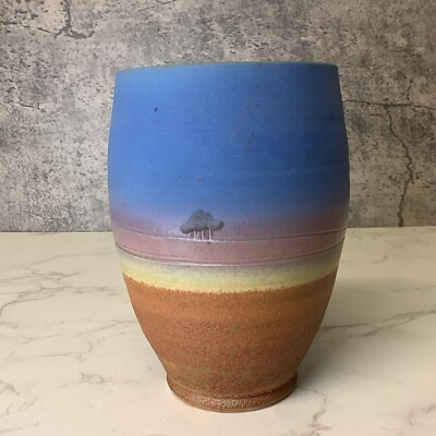 Australian Southern Cross Studiokeramik blau orange Wüstenbaum Wolke strukturiert