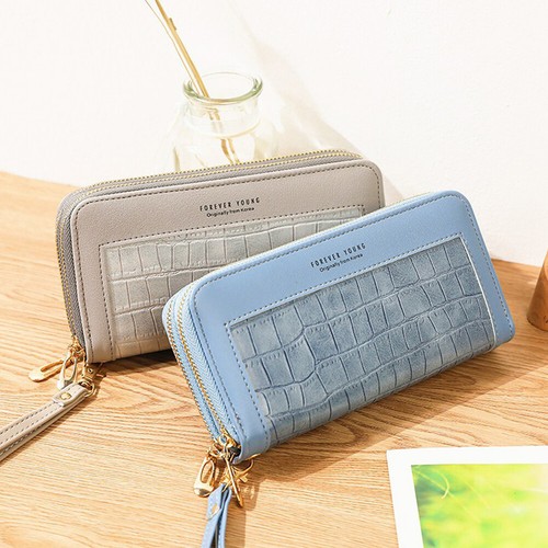 Lange Damen Leder Geldbörse Kreditkartenetui Reißverschluss Portemonnaie Handy Handtasche Clutch - Bild 3 von 15