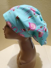 Christmas Flamingos Women's Euro/Chef Surgical Scrub Hat/Cap Handmade