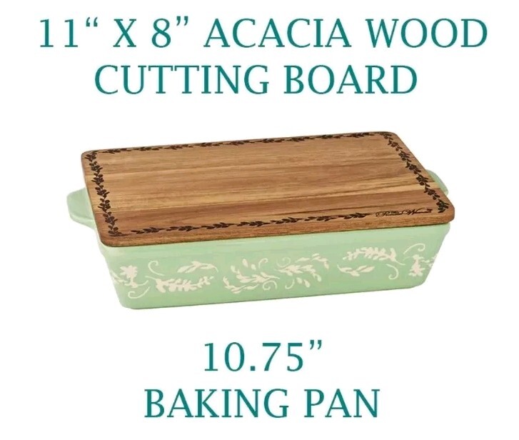 Pioneer Woman ~ PAINTED MEADOW ~ Rectangular Stoneware Baker w/Cutting Board Lid