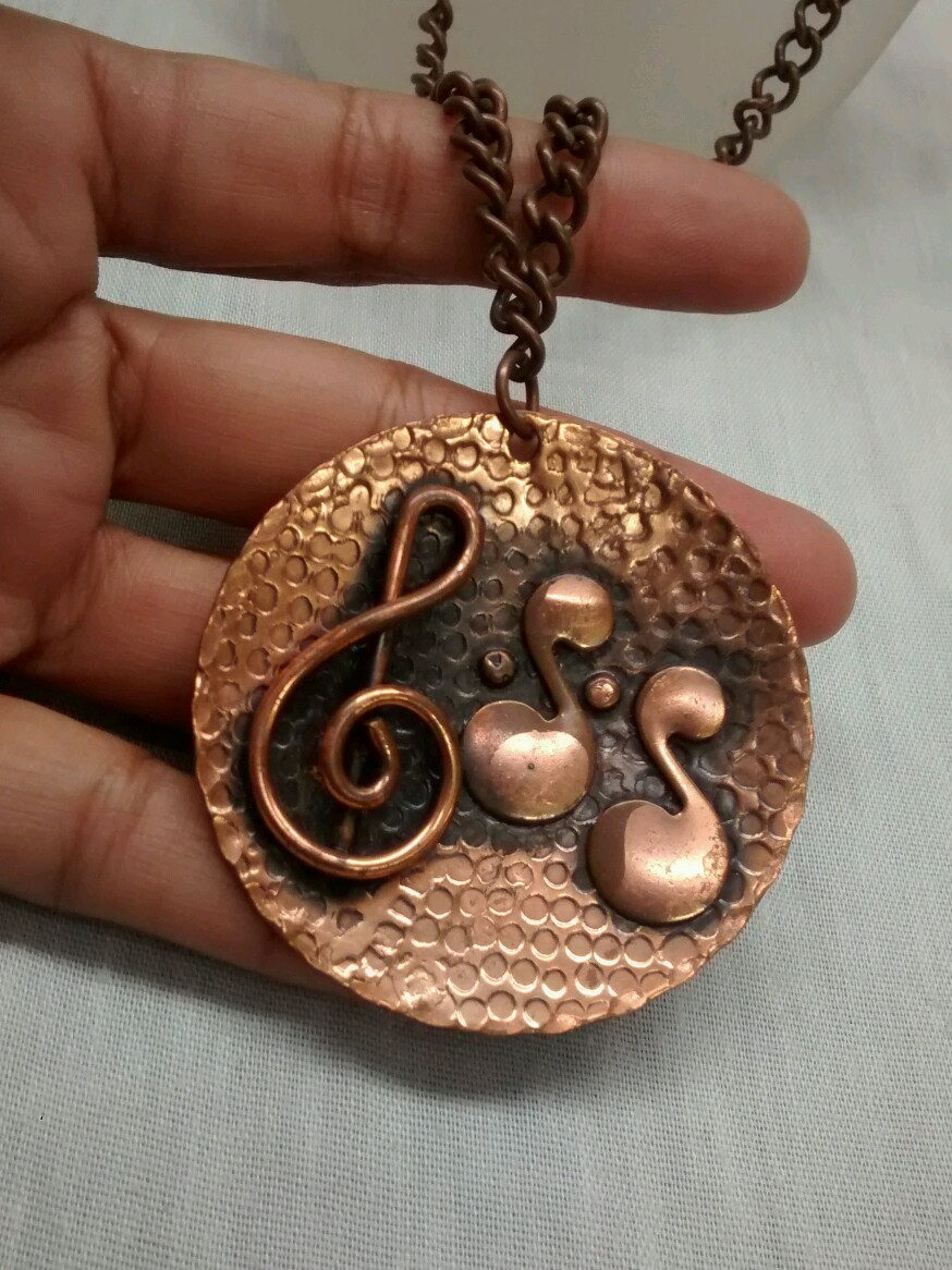 statement  vintage music notes solid copper round… - image 1