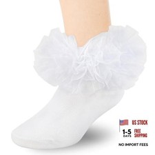 Grils Ruffle Socks Toddler Double Frilly Fluffy Princess 4-6 Years 1-white