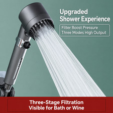 Handheld Pressurized Shower Head Filter 3 Spray Modes Boost Massage Bristles