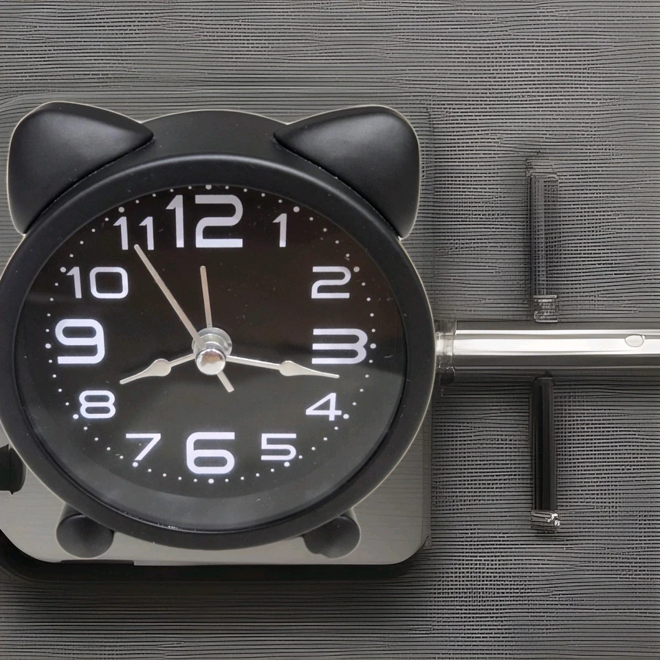 Cat Lady Black Face Alarm Clock with White Numbers and Hands Takes 1 AA Battery - Image 4 of 4