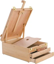 U.S. Art Supply Extra Large 2 Drawer Adjustable Wood Sketchbox Easel Beige 