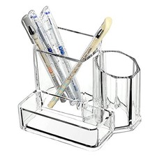 Acrylic Desk Supplies Organizer Holder, 3 Compartments 5.1 x 3.74 x 4.1 Clear