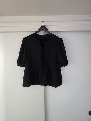 Babydoll Blouse Size XL Black  Bow Tie Front Peplum Sexy