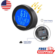 Car Dashboard Clock Solar Powered Thermometer Digital Temperature Time Display