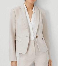 ANN TAYLOR PORCELAIN ONE BUTTON BLAZER JACKET IN STRETCH COTTON SZ 2