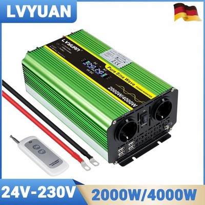 2000W 4000W Reiner Sinus Spannungswandler 24V auf 230V Wechselrichter 4USB 2AC