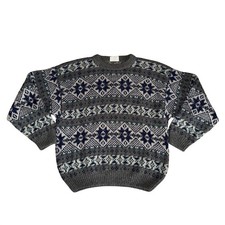 Alpaca Wool Sweater Mens Large Grey Fair Isle Knit Excellent Nordic